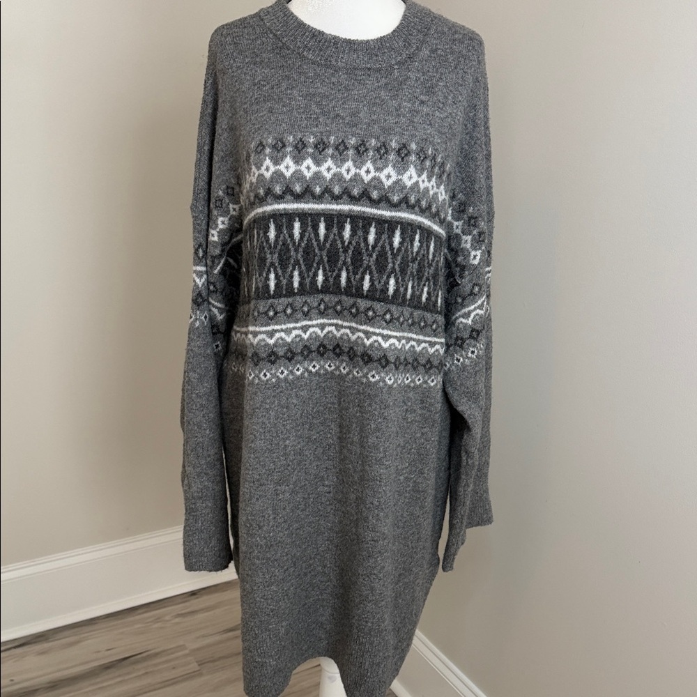 NWT American Eagle Gray Patterned Women's Sweater Dress size large - Picture 2 of 16